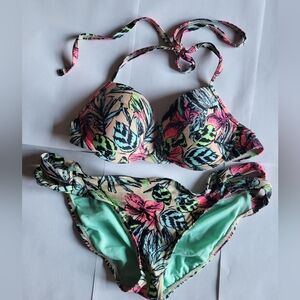 Xhilaration Floral Bikini - Pink, Green, Black
